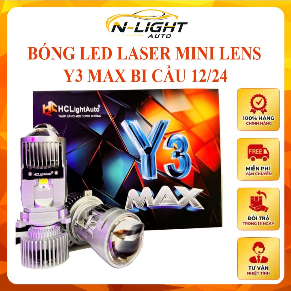 BI LED MINI LASER LENS Y3 MAX BI CẦU 12/24V, COS/PHA 40W/70W