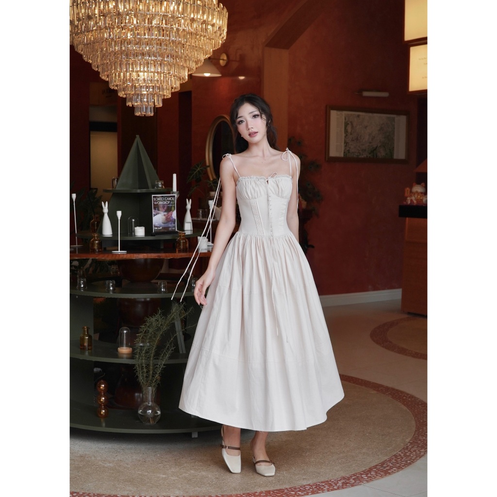 COQUI - Váy thiết kế nữ 2 dây, dáng dài xoè tiểu thư thanh lịch LAUREN DRESS | BigBuy360 - bigbuy360.vn