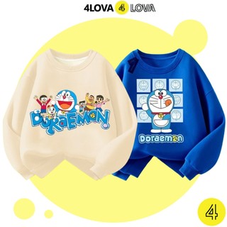 Áo Dài Tay Thu Đông Bé Trai 4LOVA Áo Ni Dài Tay Sweater Chất Nỉ Da Cá Ấm Áp Hinh DORAEMON Dễ Thương