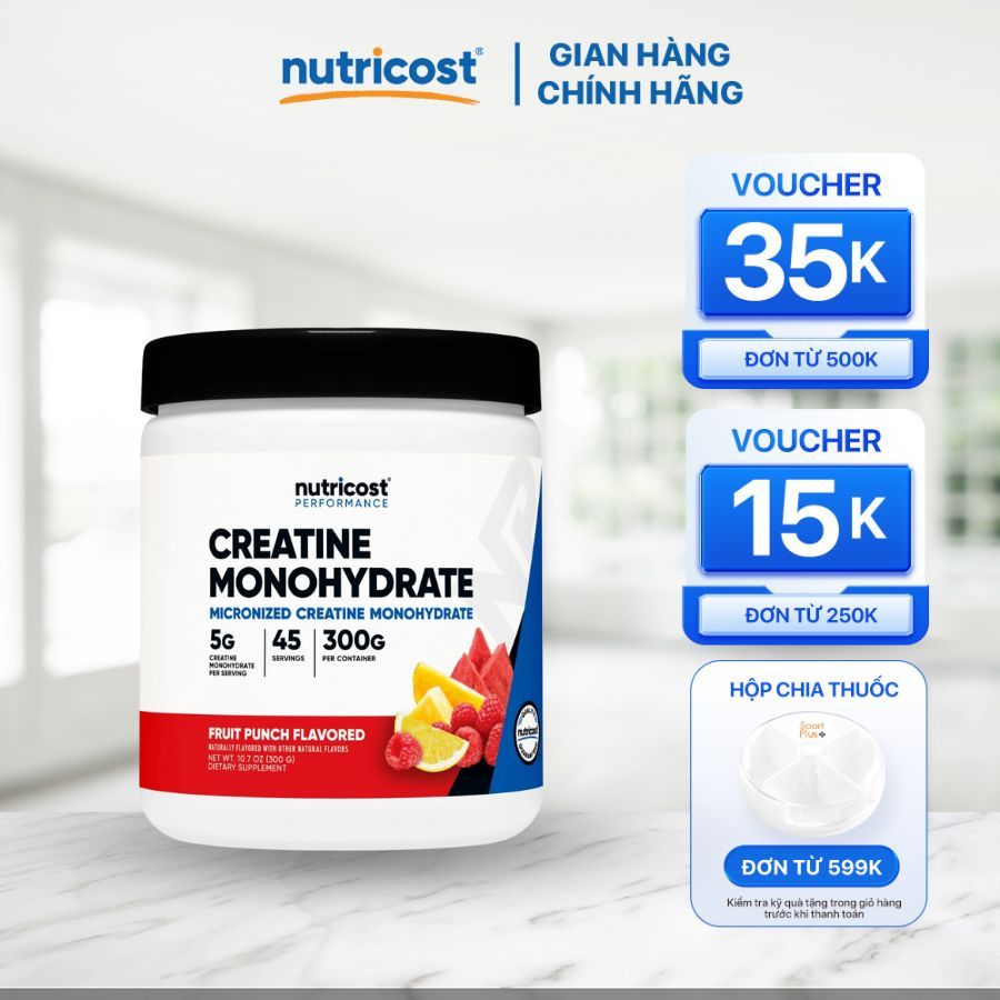 Bột tăng sức mạnh Nutricost Creatine Monohydrate dạng Micronized siêu tinh khiết hấp thụ nhanh hỗ trợ tập luyện