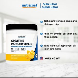Bột tăng sức mạnh Nutricost Creatine Monohydrate dạng Micronized cao cấp tinh khiết hỗ trợ cải thiện hiệu suất tập luyện
