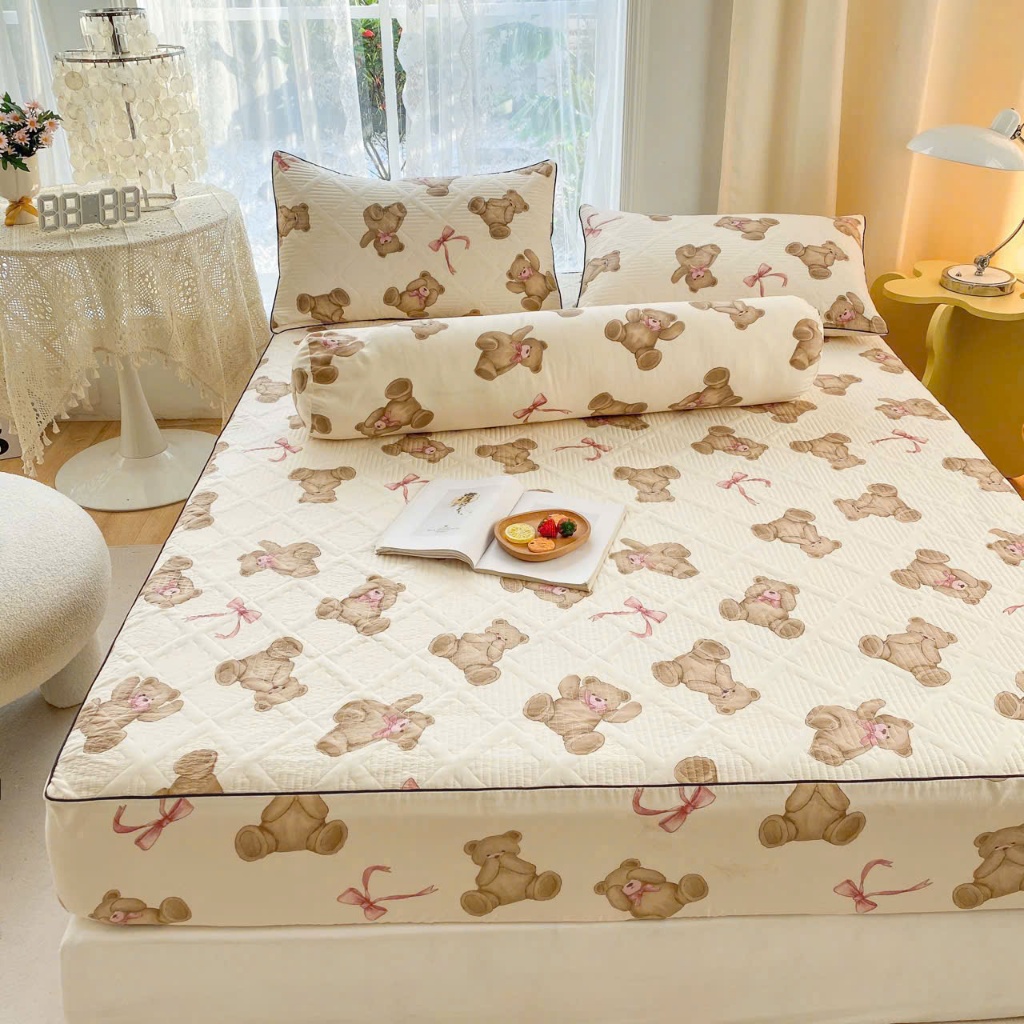 (Hàng nhập)Bộ ga gối đũi xơ đậu nành thoáng mát thấm hút mồ hôi,ga gối trần bông đũi cotton chất liệ