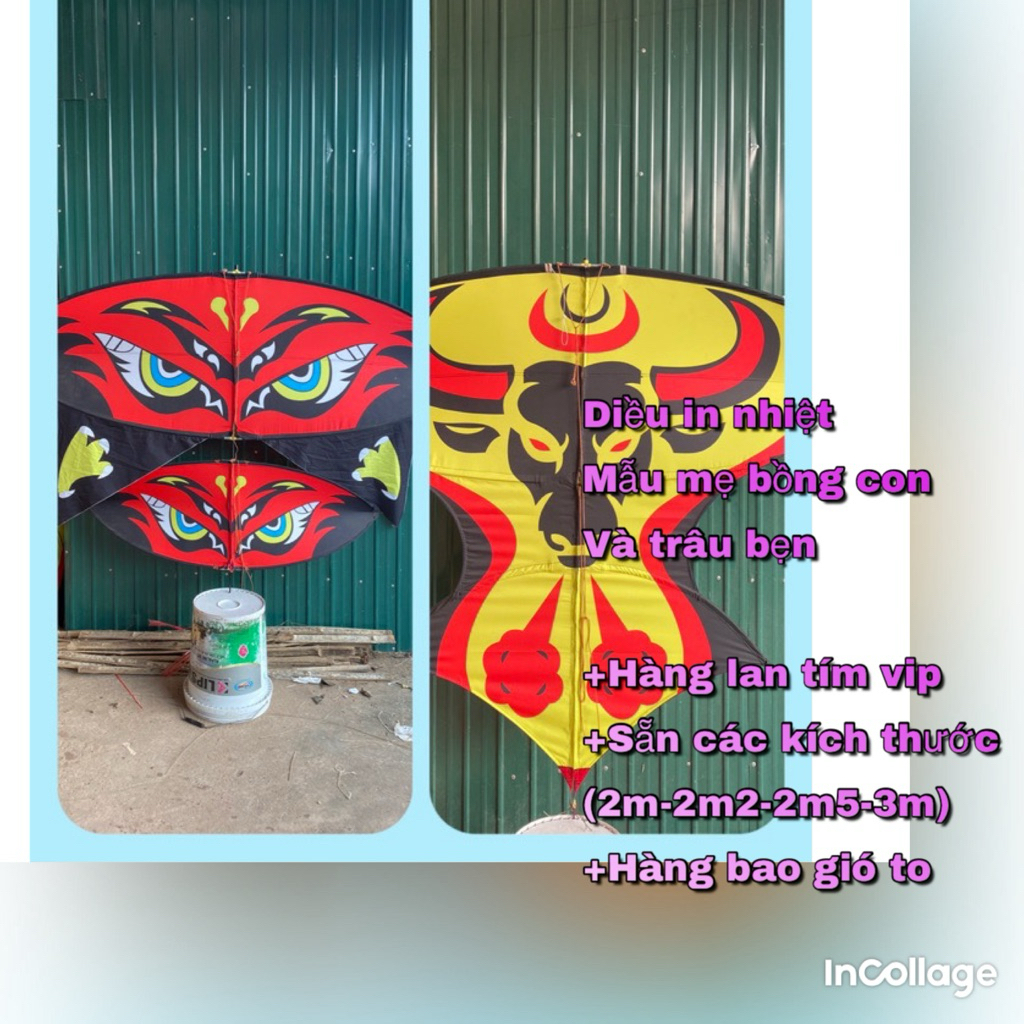 diều in nhiệt -nan cánh tím VIP (2m-2m2-2m5)- mẫu mẹ bồng con vào trâu bẹn (nan tím VIP)