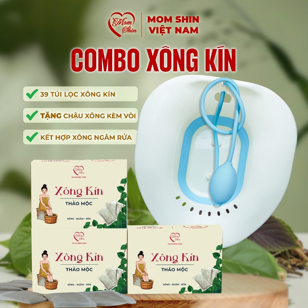 [TẶNG CHẬU XÔNG] Combo 3 Xông Vùng Kín Mom Shin [ 39 Túi Lọc ] | Vũ Phương Thảo Mom Shin