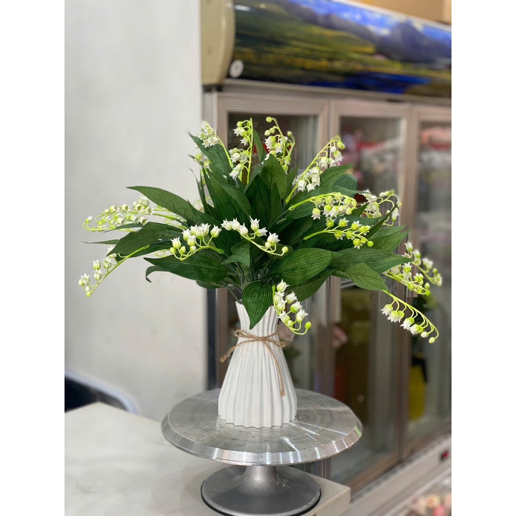 Hoa Linh Lan (giả), Combo 5 Cành tặng Bình Nhựa thắt nơ (1 Cành 5 Nhánh, nhận hoa về UỐN NẮN CÀNH)