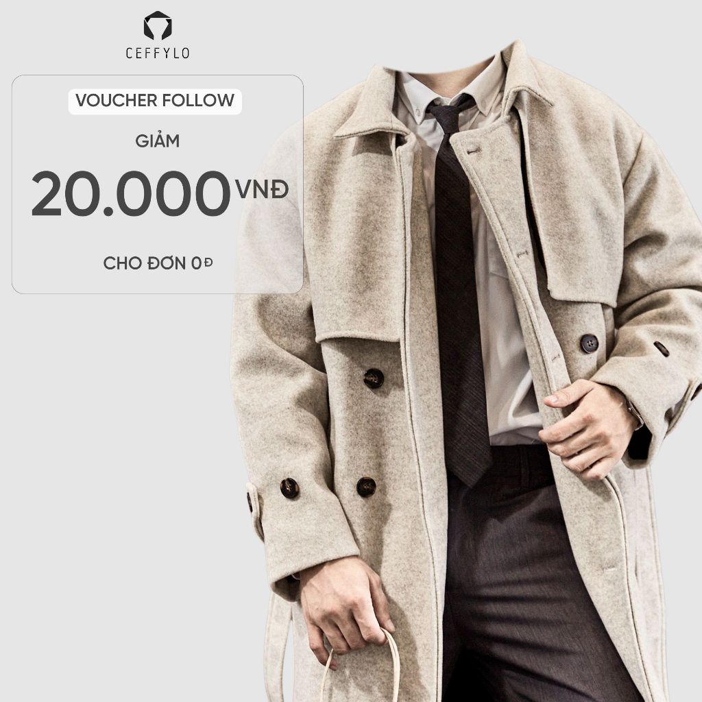 Áo khoác nam,áo khoác TRENCH COAT DẠ CEFFYLO