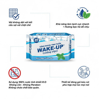 Combo Khăn Ướt WAKE-UP Cooling Wipes 20 Miếng Khăn Lạnh Bạc Hà Sảng Khoái Làm Sạch Nhanh, Mát Lạnh Tức Thì ADACO