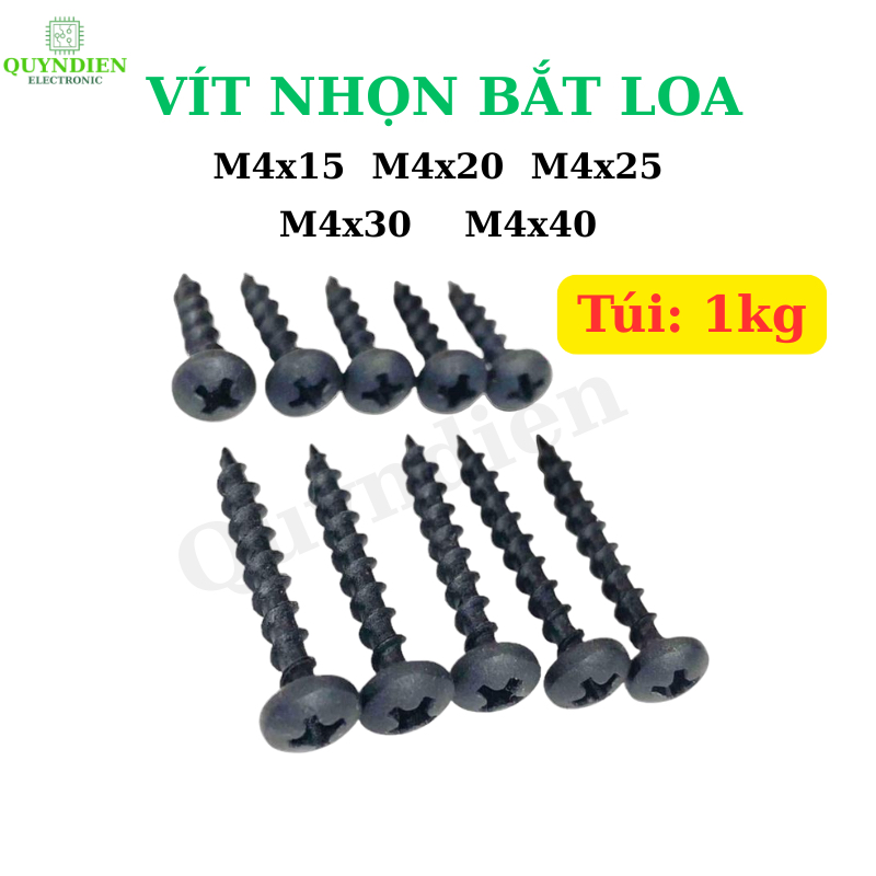 Ốc vít nhọn bắt thùng loa REN xoắn thưa TAIWAN M4 dài 15mm, 20mm, 25mm, 30mm, 40mm