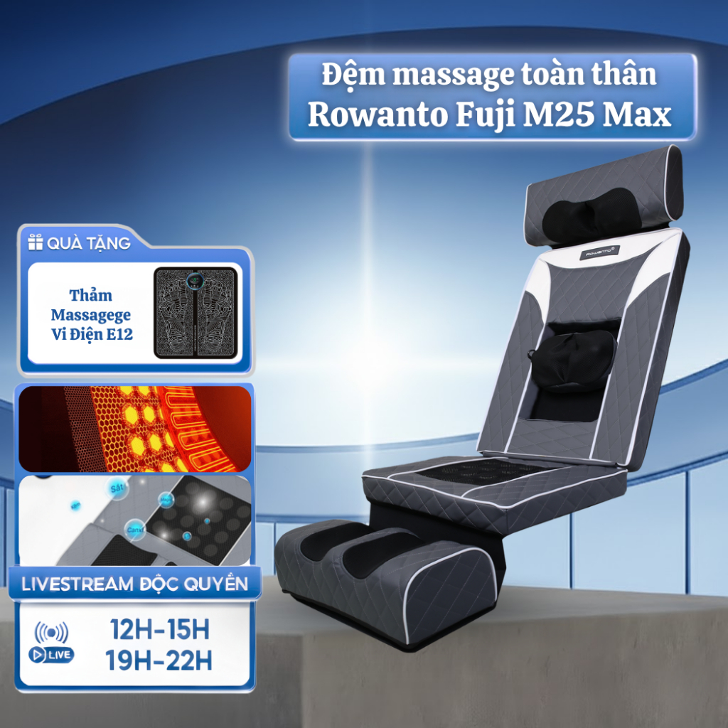 [CHÍNH HÃNG] Đệm massage Rowanto M25 massage toàn thân, nệm mát xa tại nhà, ghế massage giảm đau
