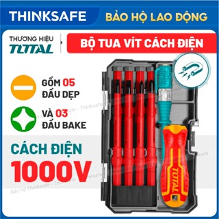  Bộ tua vít cách điện TOTAL 6 - 12 chi tiết gồm tay cầm tô vít bake dẹp bút thử điện 100 - 500V - Thinksafe 