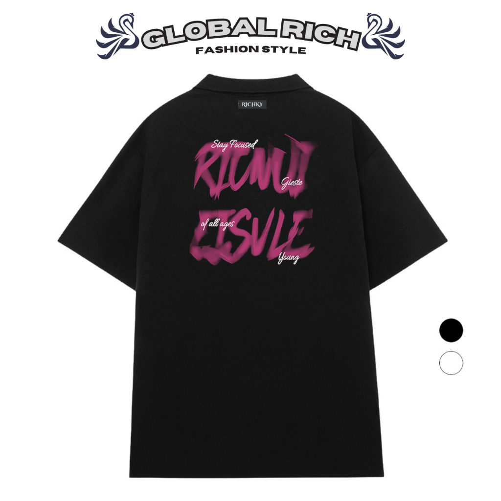 Áo Thun Có Cổ Polo Global Rich Premium Tee Nghệ Thuật Thư Pháp Phong Cách Sơn Xịt Spray Paint Style 