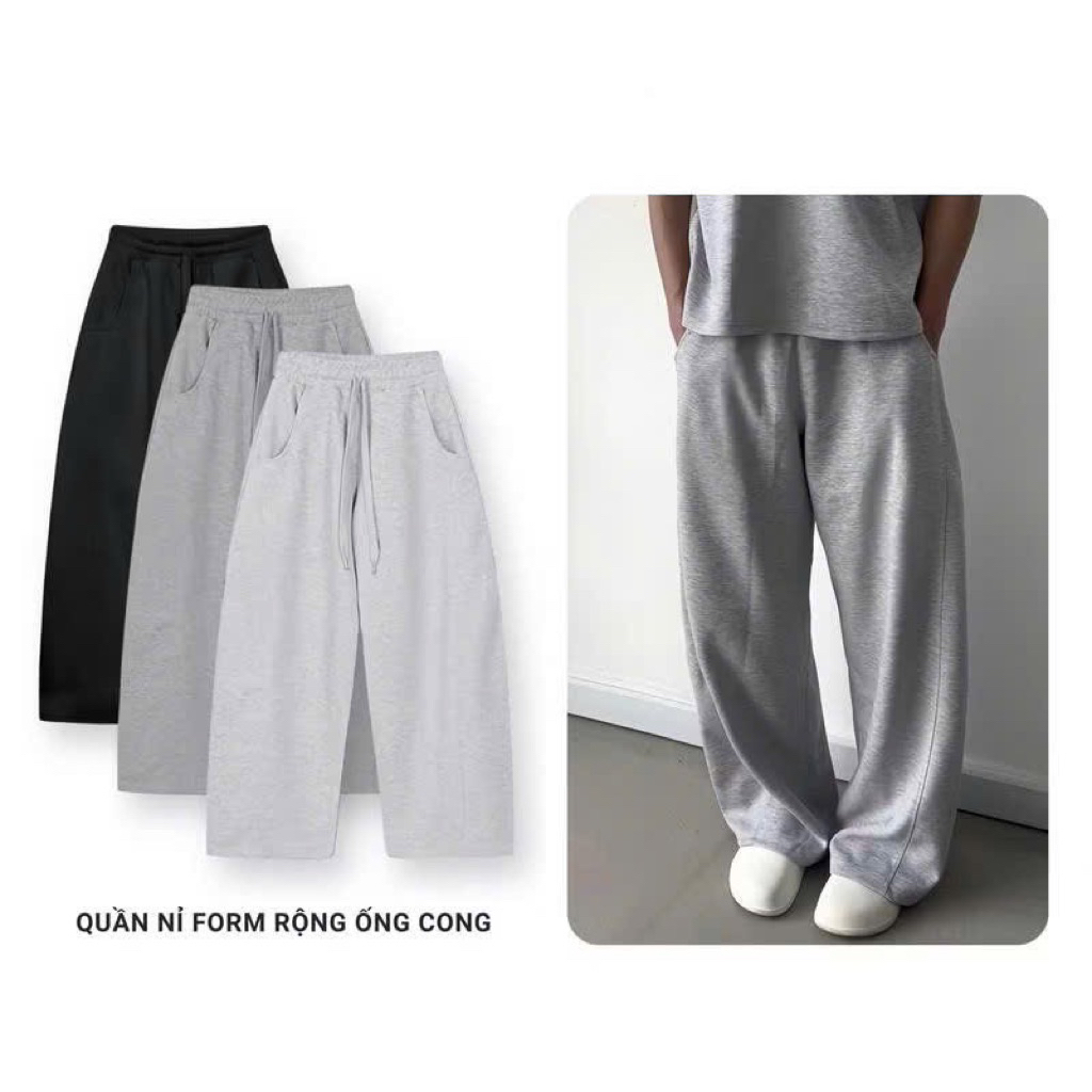 Quần nỉ 2 da form rộng ống cong ,Quần ống rộng nam nữ mềm mịn, không bai xù unisex | BigBuy360 - bigbuy360.vn
