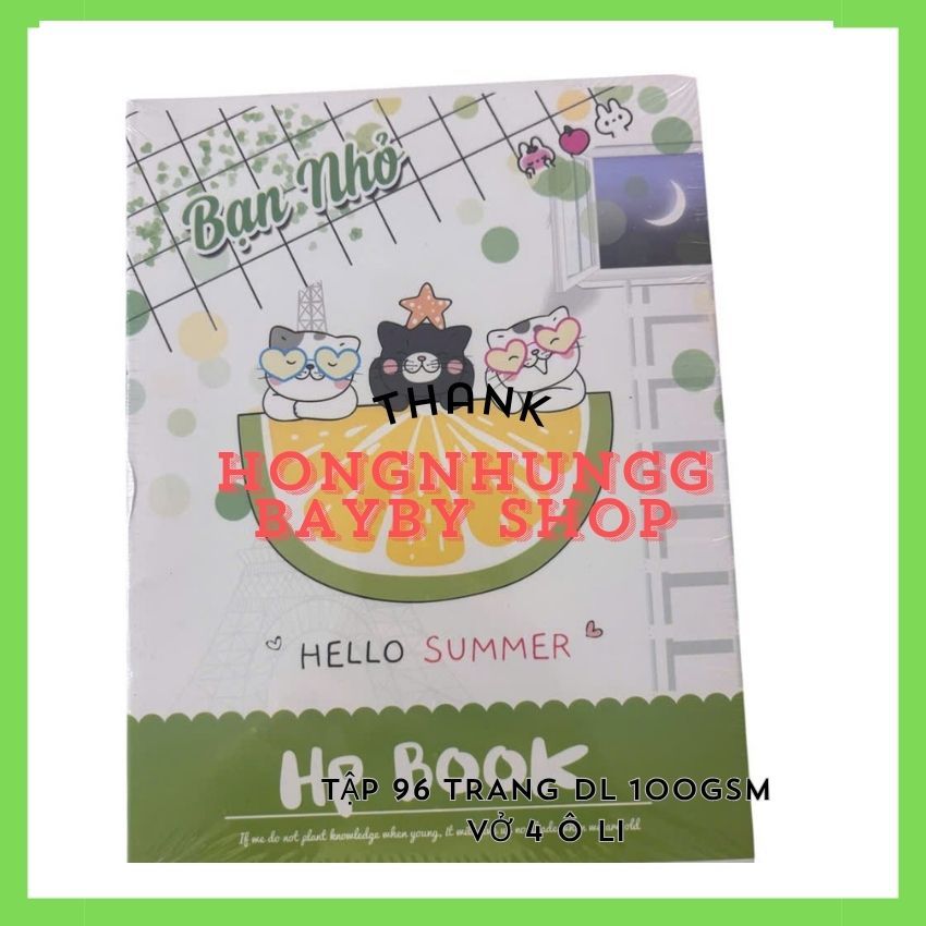 5 Cuốn Tập 96 Trang 4 ô li, loai dày, định lượng 100gsm
