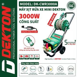  Máy Rửa Xe Cao Áp Có Chỉnh Áp DEKTON DK-CWR3000A 3000W - Khung Bánh Xe Tiện Lợi - Rulo Cuốn Dây 15m - Công Tắc Chống Rò 