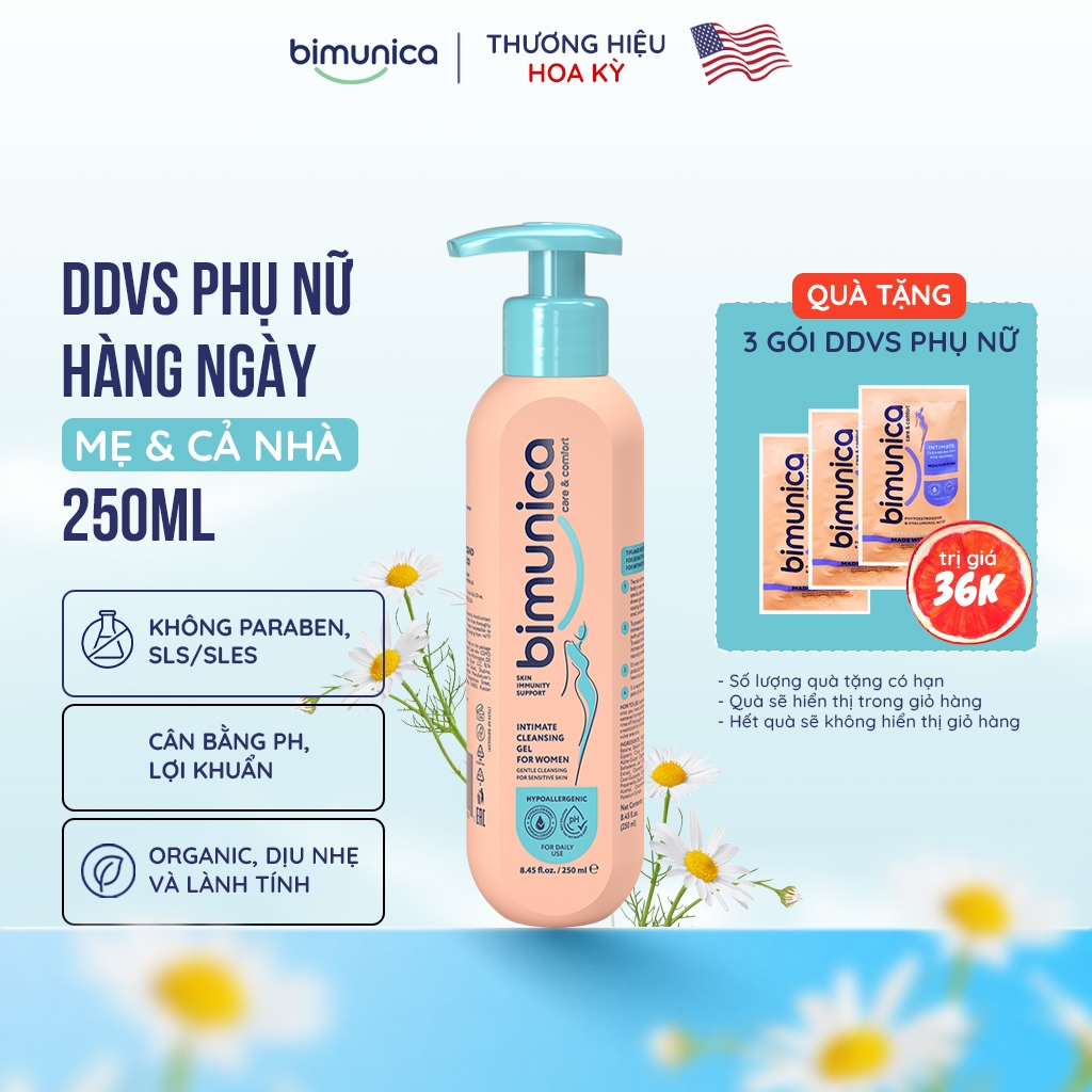Dung Dịch Vệ Sinh Phụ Nữ Bimunica Cao Cấp 250ml - Ngăn Mùi, Cân Bằng PH, Gel Dịu Nhẹ