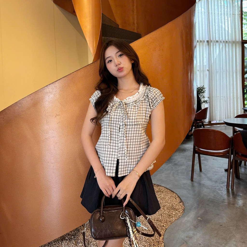 Áo babydoll kẻ caro viền ren mặc 2 kiểu Mesy ୨୧ by Vintagevibes.