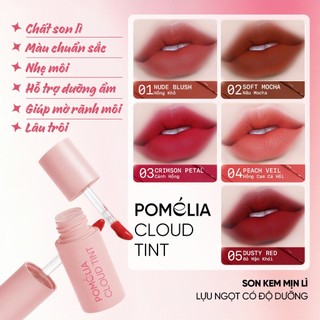 Son Kem Mịn Lì Lựu Ngọt Pomélia Cloud Tint Có Độ Dưỡng Son Kem Lâu Trôi Nhẹ Môi Chuẩn Màu Son Môi Skincare Makeup Nitran