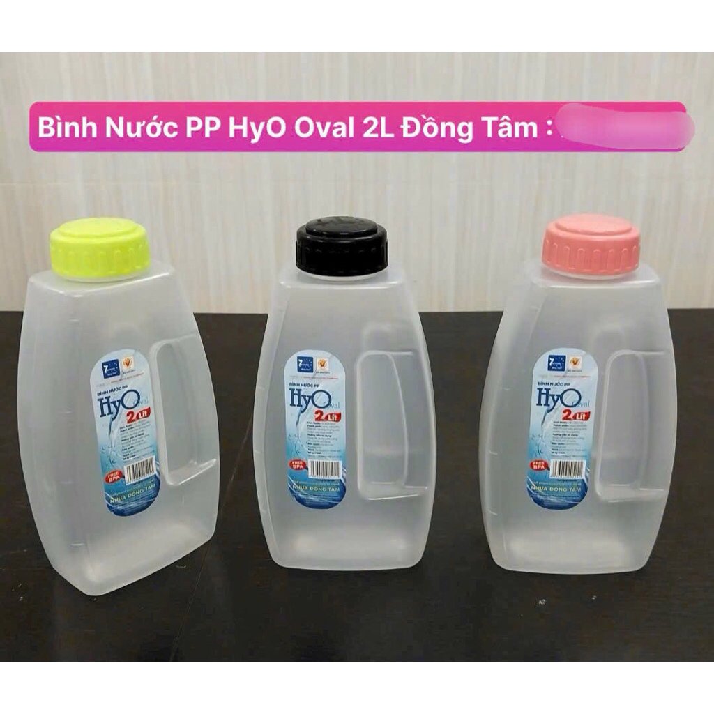 Bình đựng nước PP HyO Oval 2L Đồng Tâm dung tích lớn, chai nhựa thể thao có quai xách, nhựa PP an to