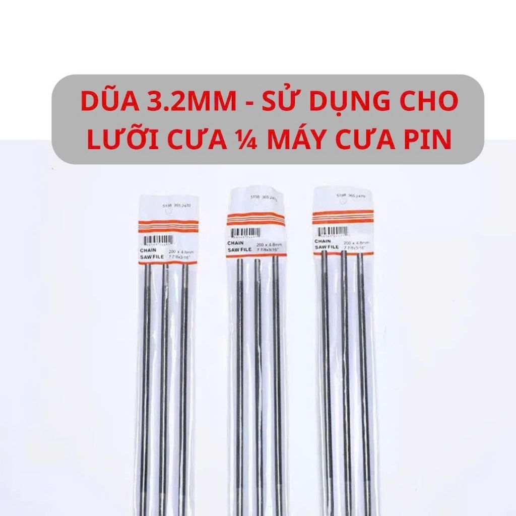 Dũa cưa xích , dũa cưa 3.2mm tròn dũa cho máy cưa cầm tay xích nhỏ mắt 1/4 , dũa máy cưa pin, combo 