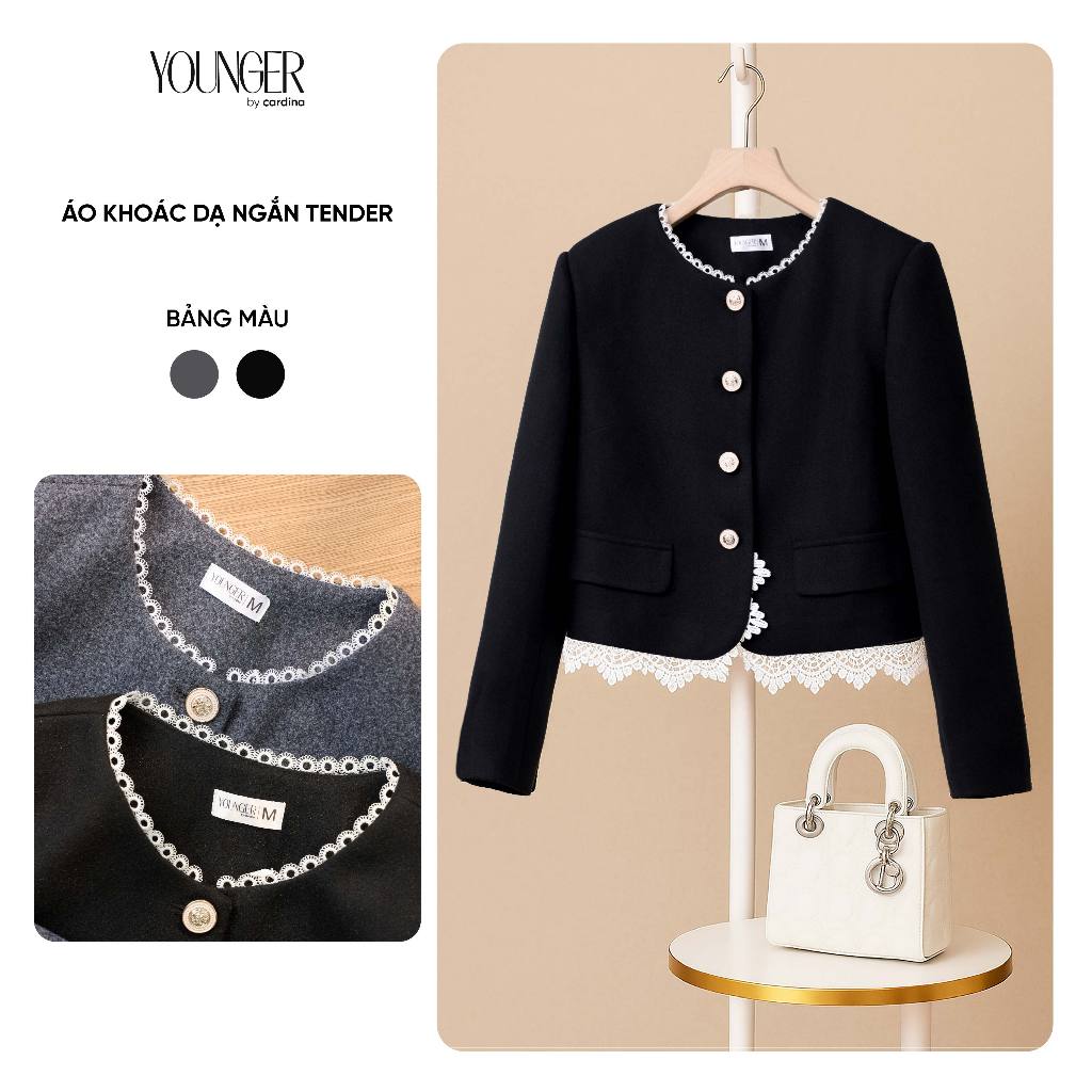 Áo khoác dạ nữ YOUNGER BY CARDINA dài tay dáng ngắn tender 5YAKD12