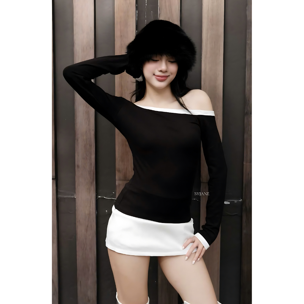 (XẢ KHO) Áo Thun Trễ Vai Tay Dài Phối Viền siêu co dãn mềm mịn chất cotton lông mịn - BYJANE - 841 | BigBuy360 - bigbuy360.vn