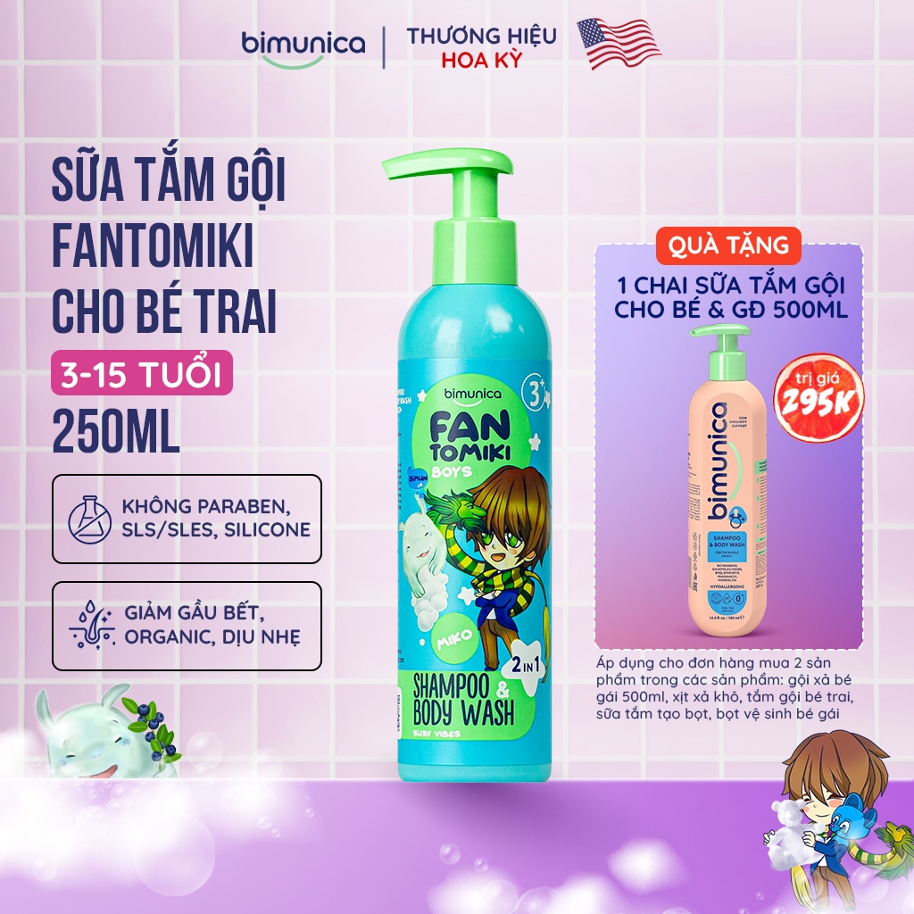 Sữa Tắm Gội 2In1 Bimunica Fantomiki Cho Bé Trai 3 Tuổi 250ml - Không Cay Mắt, Mềm Da