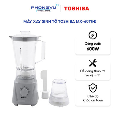 Máy xay sinh tố Toshiba MX-60T(H) 600W - 2 Cối, 2 Tốc Độ + Nhồi, Lưỡi Thép Không Gỉ, Đế Chống Trượt - Bảo hành 12 tháng