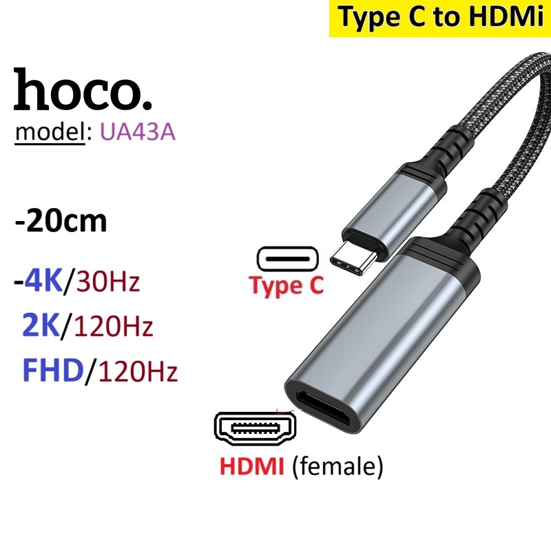 Đầu chuyển Type C to HDMI (female) 2K 120Hz/ 1080P 120Hz Hoco UA43A -Bảo hành 6 tháng