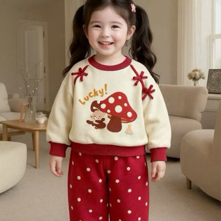  Đồ bộ bé gái set noel cho bé gái áo nỉ hình cute phối nơ mix quần boom chấm bi bé đi chơi đi học 8-20kg Moon Jonhny 
