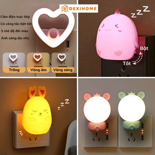  Đèn Ngủ Cute Có Công Tắc Đóng Mở Tiết Kiệm Điện Bóng Ngủ LED Mini Hình Gà Chip Hình Thỏ Trang Trí 
