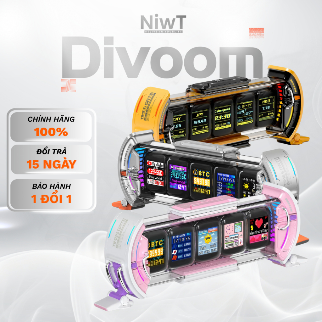 Màn LED Divoom Times Gate – 5 Màn 1.44″ LCD, Pixel Art, Đồng Hồ & Tùy Biến Bằng App Cho 5 Màn Hình -