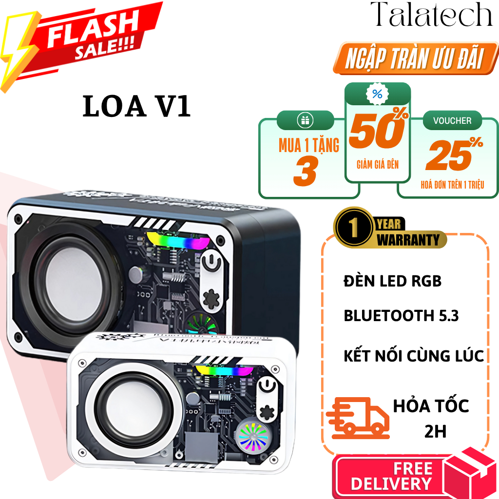 Loa V1 mini kết nối bluetooth đèn led rgb âm thanh cực lớn