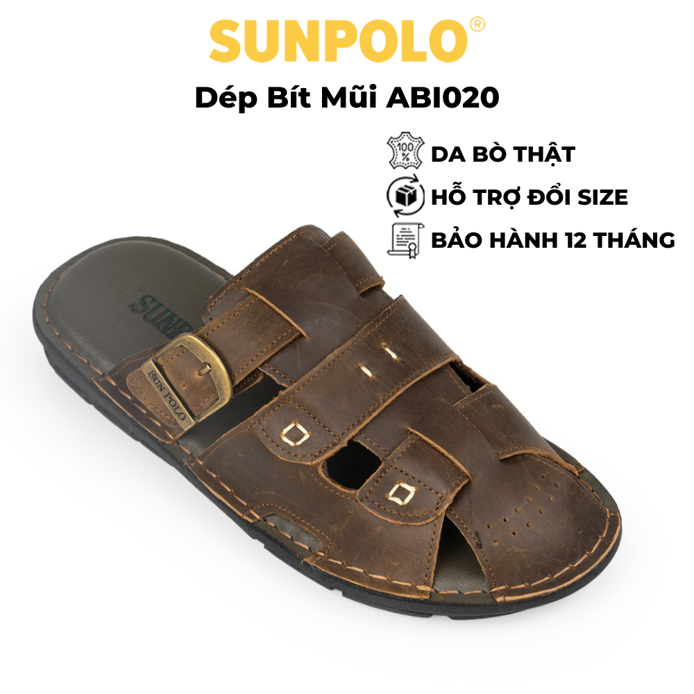 Dép Nam Bít Mũi Da Bò SUNPOLO ABI020 Có Big size 44 45