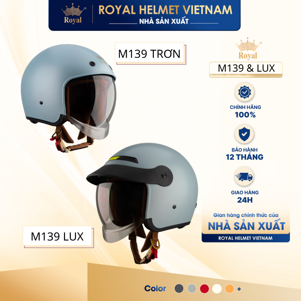 [NHÀ SẢN XUẤT] [XANH NAVY] Series Mũ Bảo Hiểm 3/4 M139 Trơn và M139 LUX Có Kính Royal Helmet, Bảo Hà