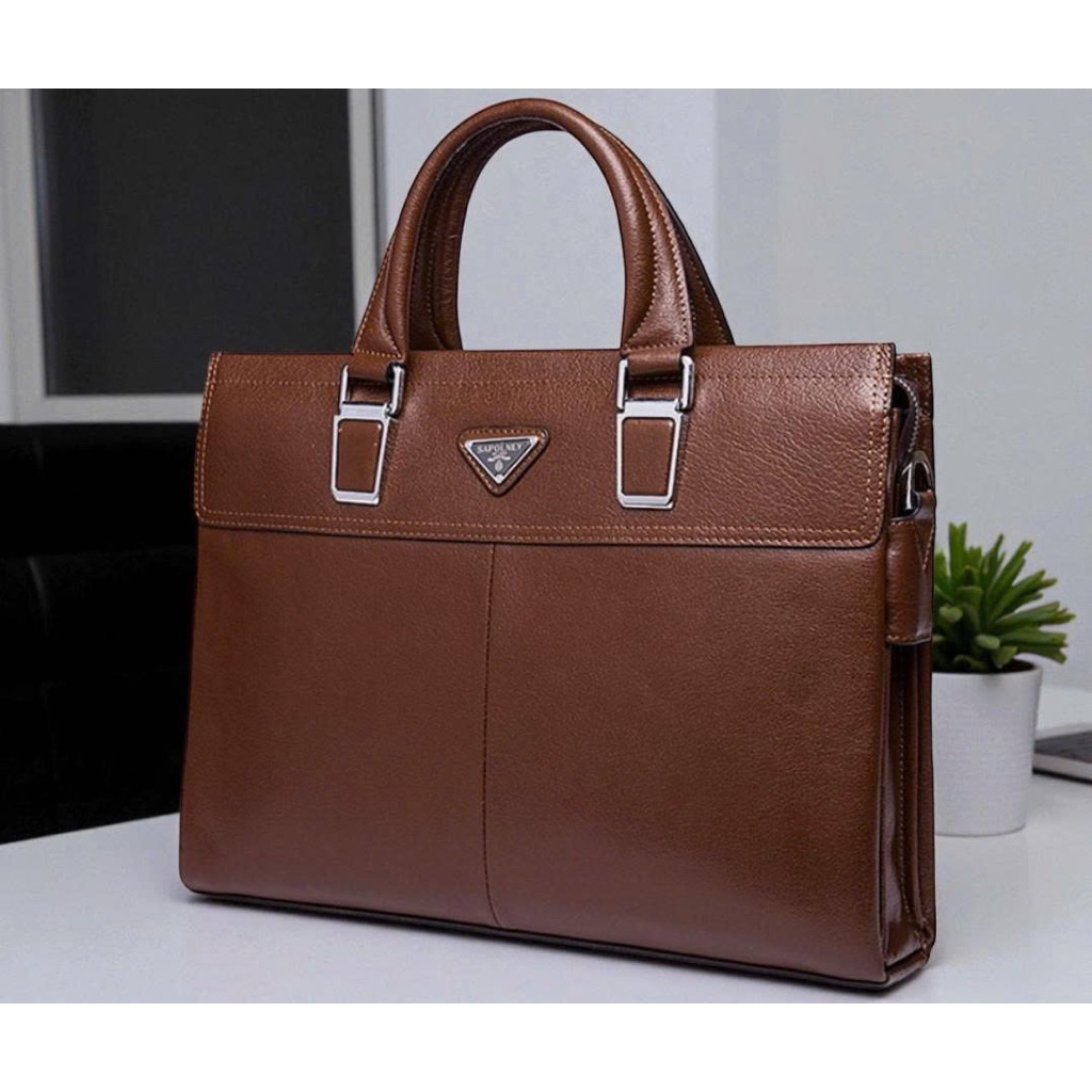 Cặp Da Thật Cao Cấp】 - Da Thật Siêu Bền SAPOLNEY Nhiều Ngăn Đựng Tài Liệu
