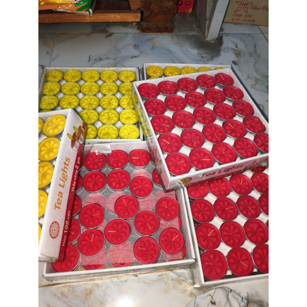 (Sỉ/Lẻ) Nến Tealight Hoa Mai 100 Viên Đỏ/Vàng - 2H Sáng, Không Khói, Không Mùi, Tiện Lợi -Thờ Cúng, 