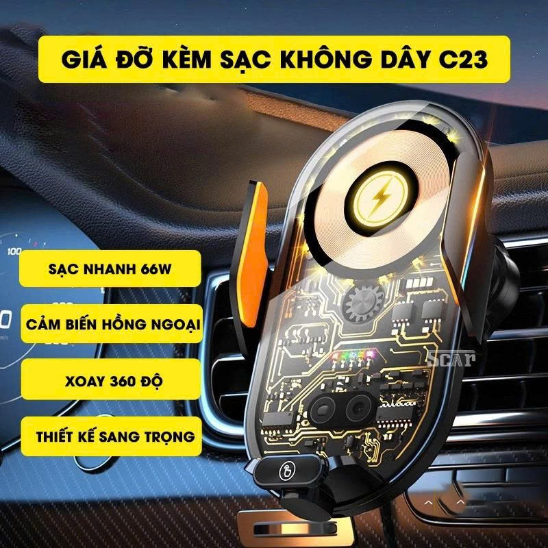 Giá đỡ điện thoại kèm sạc không dây C3 tự động