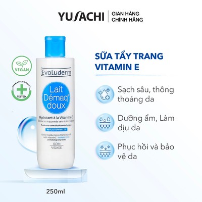 Sữa tẩy trang Evoluderm bổ sung vitamin E, B5 dưỡng ẩm, phục hồi cho da mịn màng tươi mát 250ml