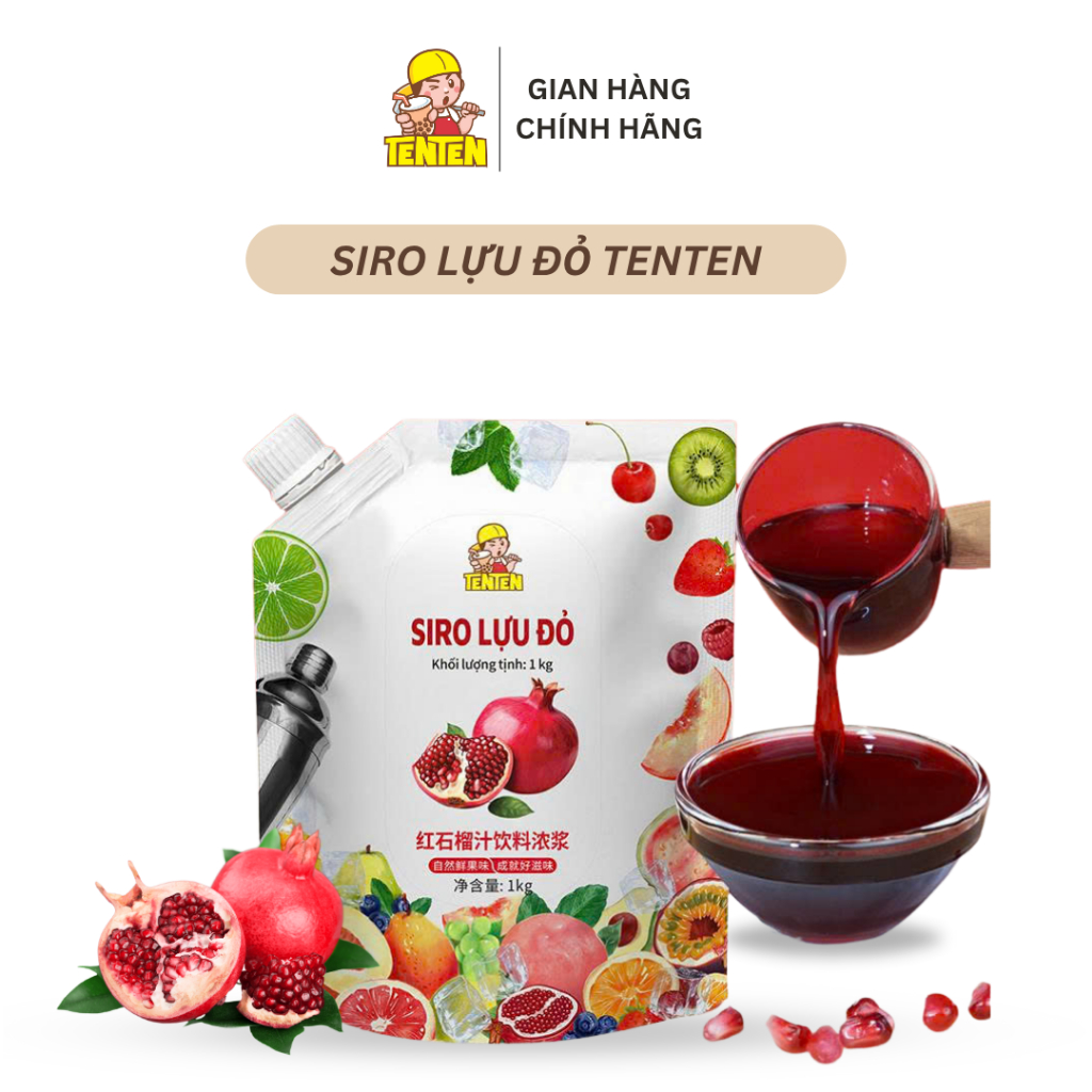 Siro Lựu Đỏ TenTen (1kg) - Siro Trái Cây Chuẩn Vị Tự Nhiên