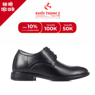   6cm  Giày Tây Đi Tiệc Derby Đôn Nam Khôi Thịnh 2 Tăng Chiều Cao C5387 - Đế 6cm - Lót Êm - Màu Đen 