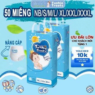 【50Miếng】TÃ BỈM/QUẦN Tushie Treats bỉm em bé Công nghệ Nhật bản ôm sát thấm 700ml hút thông thoáng NB/S/M/L/XL/XXL/XXXL