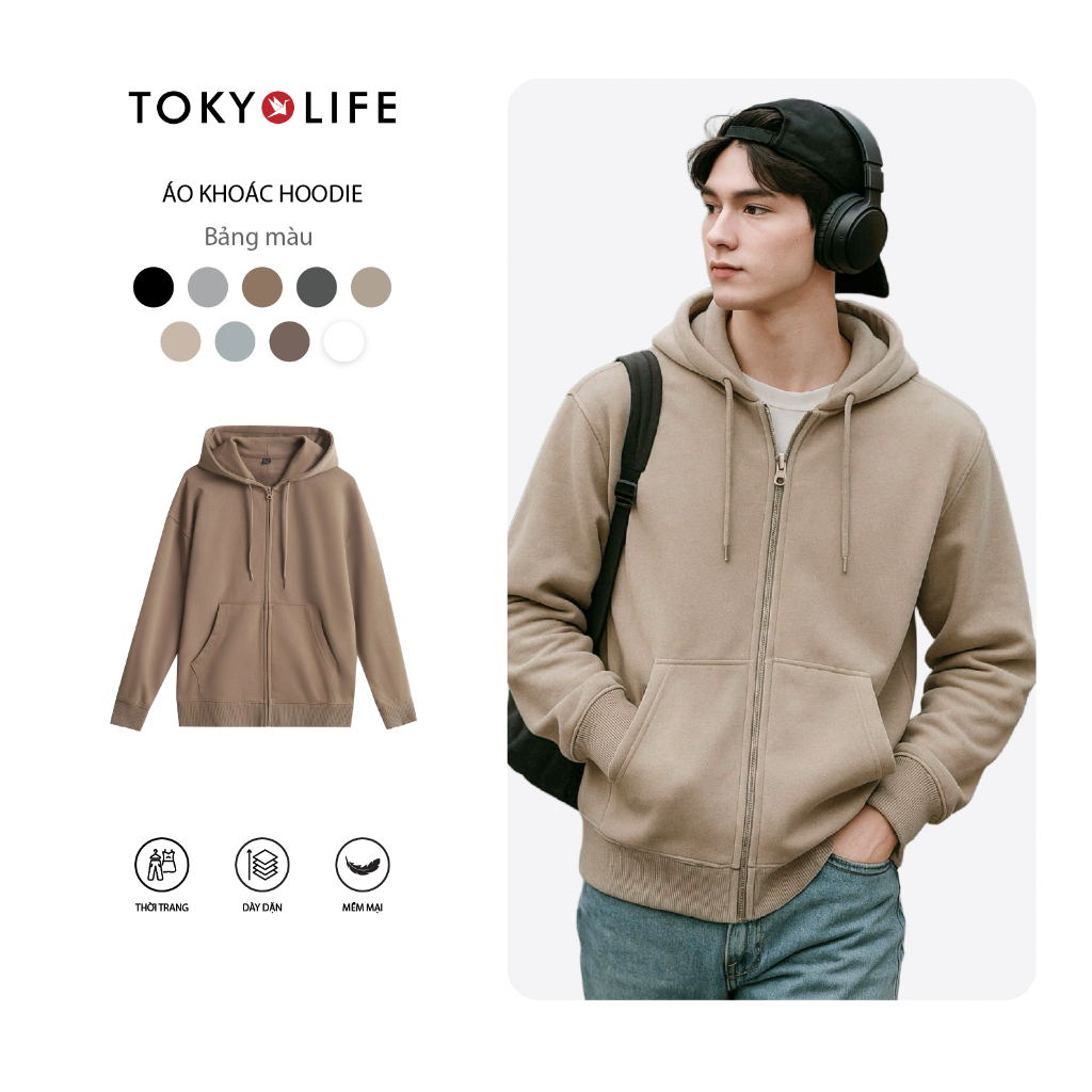 Áo Khoác Nỉ Hoodie Zip Form Unisex Vải Nỉ Chân Cua Dày Dặn Thoáng Mát 40004135 - TOKYOLIFE