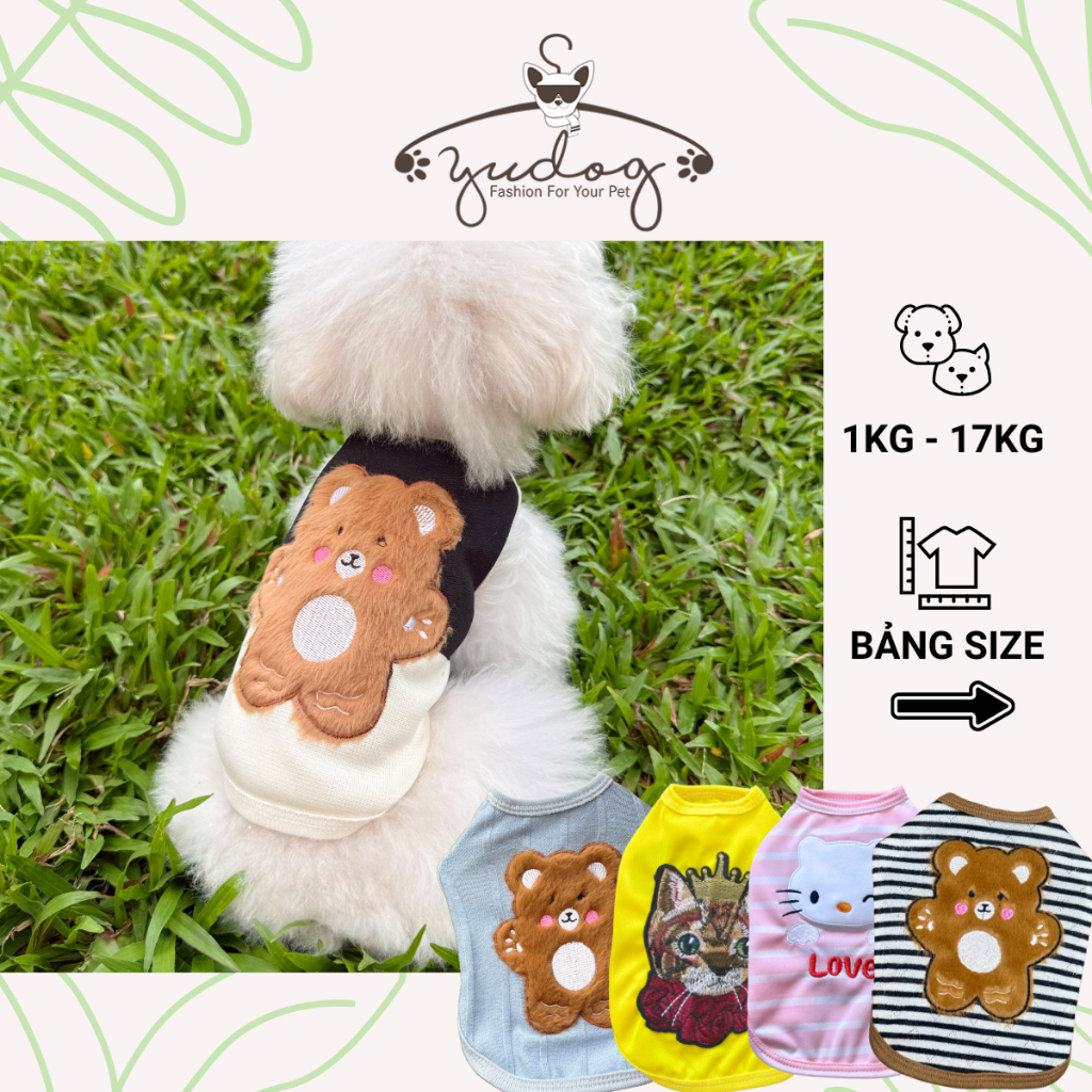 Áo thun thêu nổi yudog áo thun sát nách cho chó mèo yudog