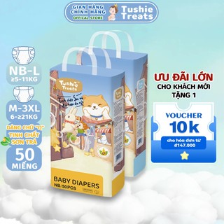 Tushie Treats Bỉm quần tã dán trẻ em cao cấp form chữ Q,bổ sung tinh dầu Sơn Trà eo đệm mây,đủ size NB-S-M-L-XL-2XL-3XL 