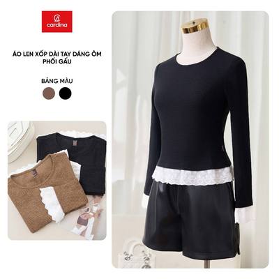 Áo len nữ CARDINA chất liệu len xốp dài tay dáng ôm phối bèo gấu 5ALD09