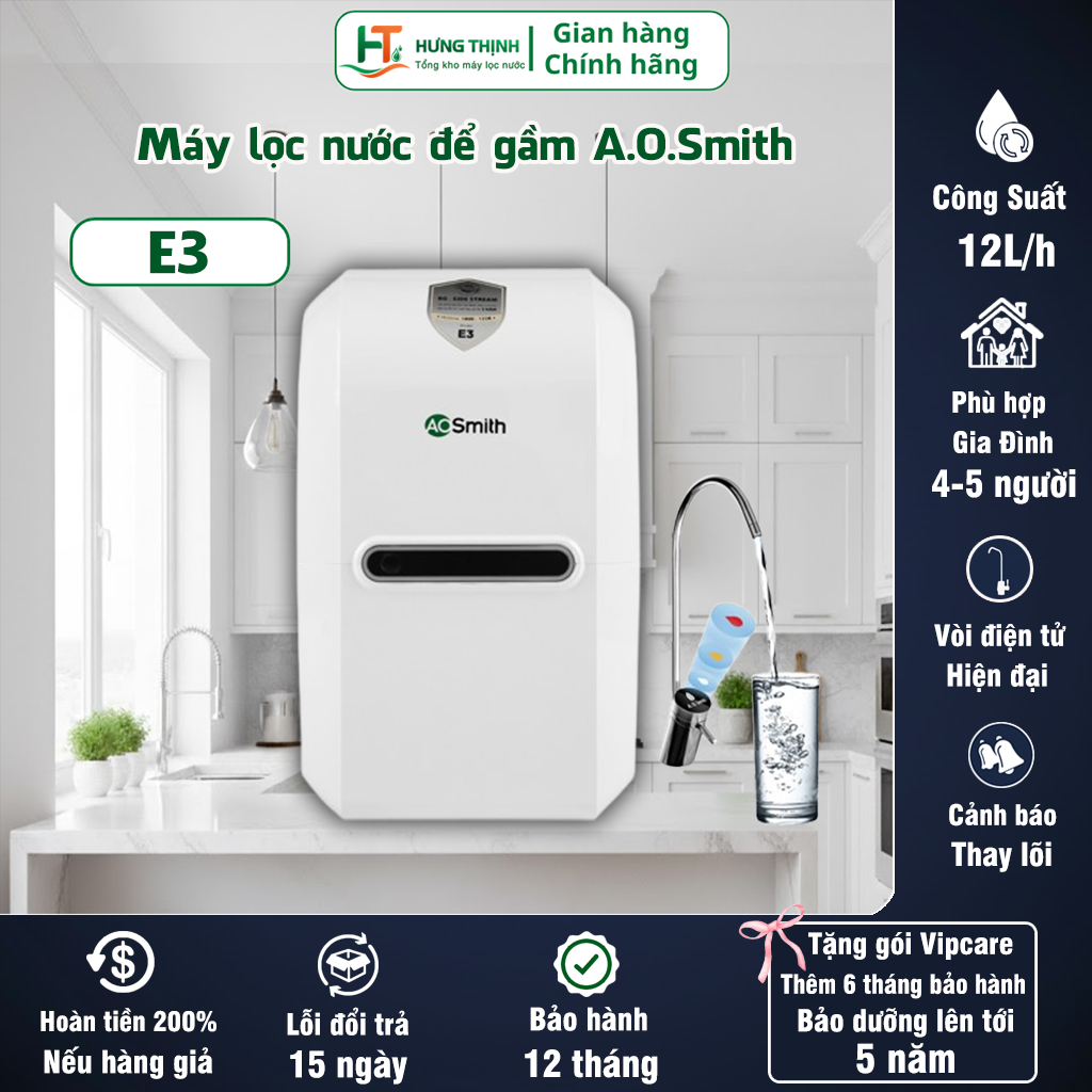 [Mã BMLT30 Giảm Đến 30K Đơn 299K] Máy Lọc Nước Aosmith E3 - Hàng Chính Hãng Bảo Hành 12 Tháng