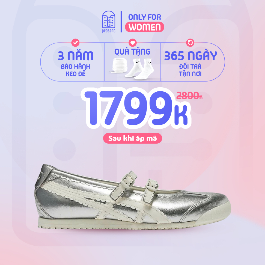 Giày Onitsuka Tiger Ballet "Silver" chính hãng , Onitsuka Tiger real fullbox Present Only For Women