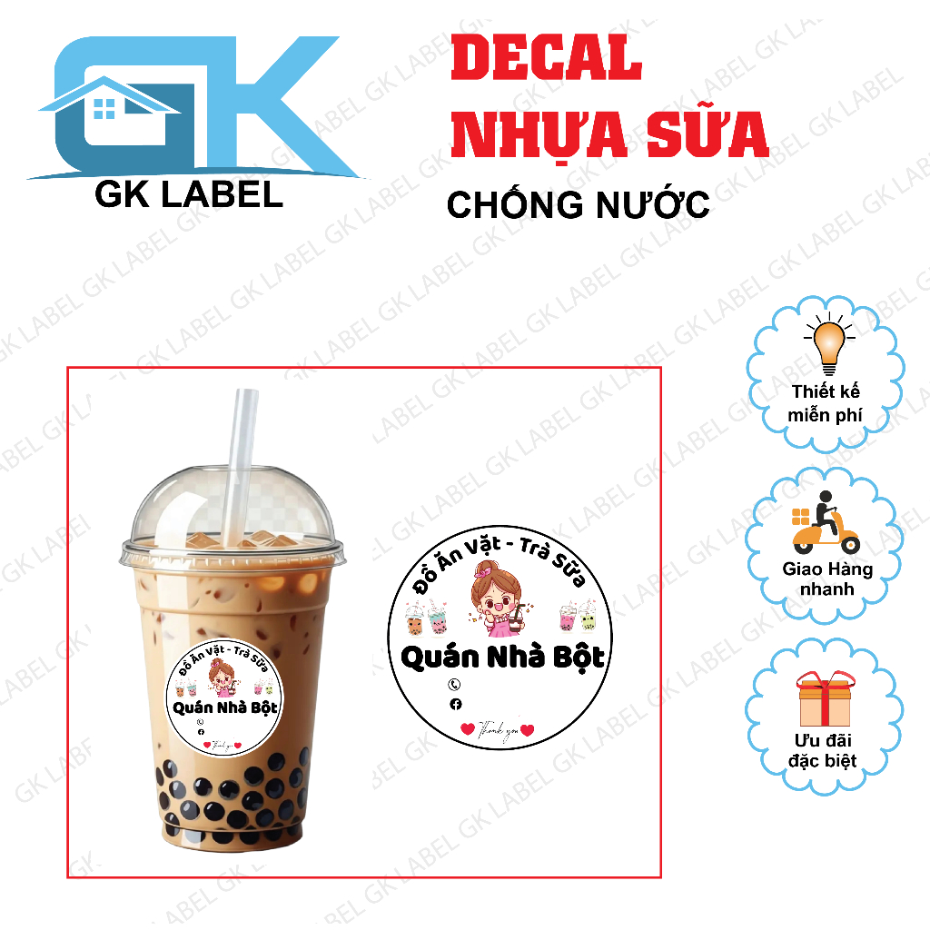 Tem dán Ly Trà Sữa, Logo Ly Trà Sữa - Decal sticker nhựa chống nước -  MIỄN PHÍ THIẾT KẾ VÀ TƯ VẪN