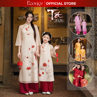  Áo dài tết cách tân nữ cho mẹ và bé gái Econice 2024 size trẻ em 3 4 5 6 7 8 9 10 11,12 tuổi 