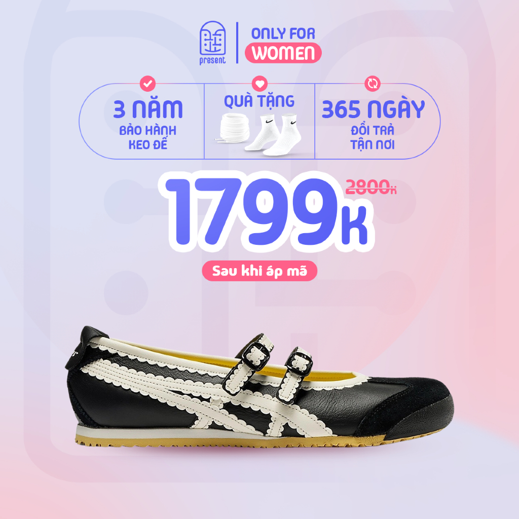 Giày Onitsuka Tiger Ballet "Black White" chính hãng , Onitsuka Tiger real fullbox Present Only For W